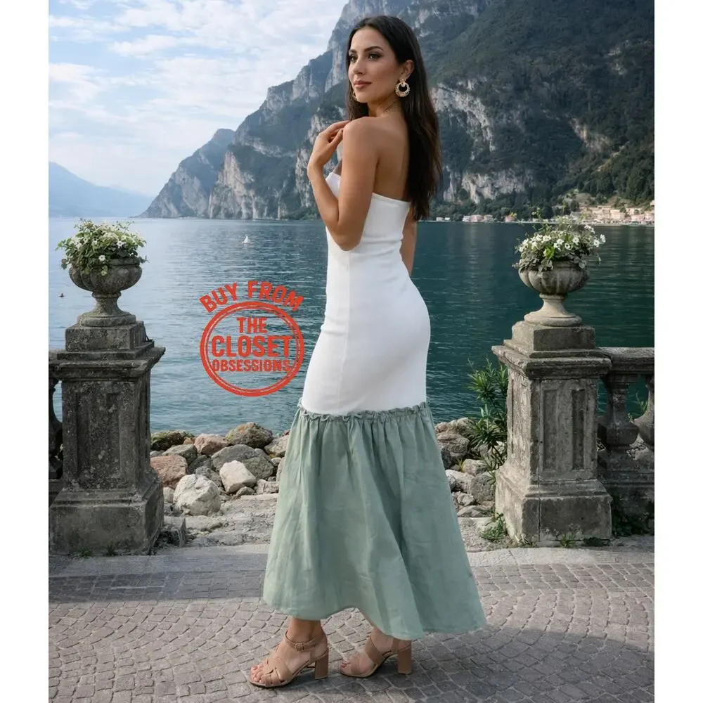 ZARA Strapless Pleated Midi Dress NWT – White & Sage Green – Sizes M & L - Picture 4 of 16
